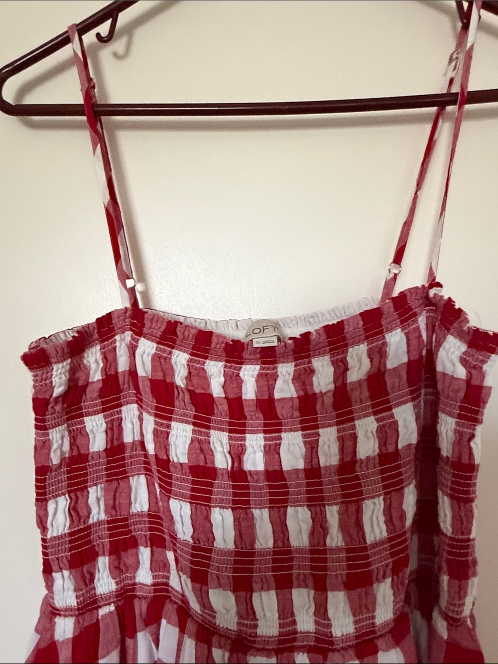 Loft Red and White Gingham Smocked Midi or Maxi Dress - Picture 3 of 4